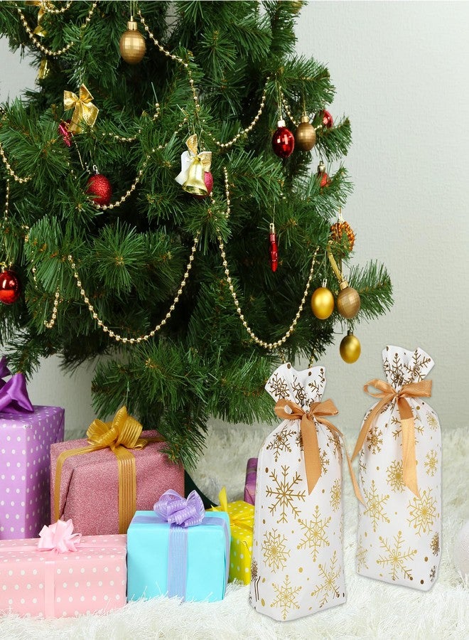 Whaline 72Pcs Christmas Plastic Drawstring Gift Bags 5.9 x 9.1 Inch White Gold Snowflake Treat Bags with Gold Ribbon Candy Goodies Bags for Winter Xmas Party Supplies - Image 5